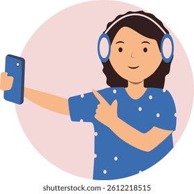 Smartphone Addicted Kid Character. Vector Illustration in Simple Cartoon Design.