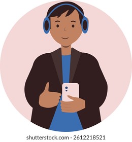 Smartphone Addicted Kid Character. Vector Illustration in Simple Cartoon Design.