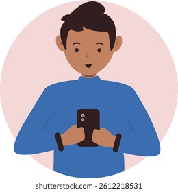 Smartphone Addicted Kid Character. Vector Illustration in Simple Cartoon Design.