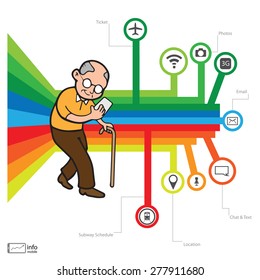 Smartphone addicted old man vector