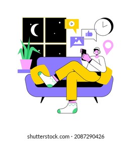 Smartphone addiction abstract concept vector illustration. Digital disorder, mobile device addiction, constant phone checking, sleep disorder, mental health, low self-esteem abstract metaphor.