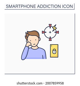 Smartphone addiction color icon. Diminishing ability to concentrate. Inability to focus. Unconcentrated. Overwhelmed concept. Isolated vector illustration