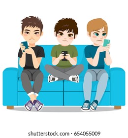 Smartphone Addiction Concept Bad Lifestyle Teenager Boy Group