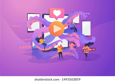 Smartphone addiction, digital disorder, mobile device addiction concept. Vector isolated concept creative illustration.