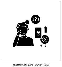 Smartphone addiction glyph icon. Exacerbating attention deficit disorders. Inability to focus. Unconcentrated. Overwhelmed concept.Filled flat sign. Isolated silhouette vector illustration