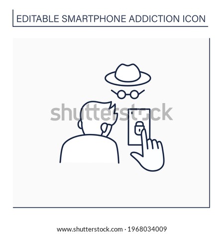 Smartphone addiction line icon. Concealing smartphone use. Incognito mode. Anonymous. Private setting. Overwhelmed concept. Isolated vector illustration. Editable stroke