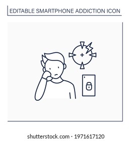 Smartphone addiction line icon. Diminishing ability to concentrate. Inability to focus. Unconcentrated. Overwhelmed concept. Isolated vector illustration. Editable stroke
