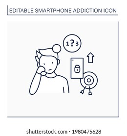 Smartphone addiction line icon. Exacerbating attention deficit disorders. Inability to focus. Unconcentrated. Overwhelmed concept. Isolated vector illustration. Editable stroke