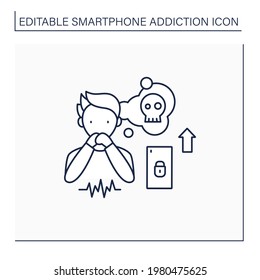 Smartphone addiction line icon. Increasing stress. Anxiety rising. Depression. Stressful situation. Overwhelmed concept. Isolated vector illustration. Editable stroke