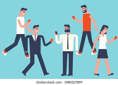Smartphone addiction people. Flat vector illustration concept