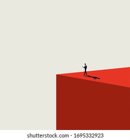 Smartphone addiction vector concept with man walking with phone in hand to abyss. Social media, networks symbol. Eps10 illustration.