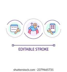 Smartphone adjustment loop concept icon. Device optimization. Gadget improvement. Find solution abstract idea thin line illustration. Isolated outline drawing. Editable stroke. Arial font used