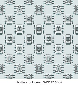 Smartphone and AI Chip vector New Mobile Technology concept colored seamless pattern