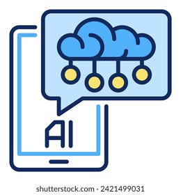 Smartphone with AI Cloud Speech Bubble vector Artificial Intelligence concept colored icon or logo element