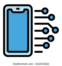 Smartphone ai icon outline vector. Artificial brain. Machine digital