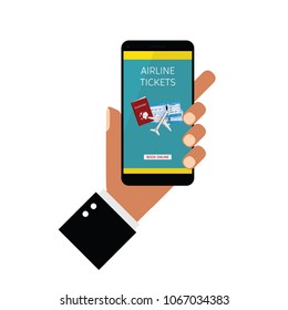 smartphone with air ticket on it sign art illustration in hand