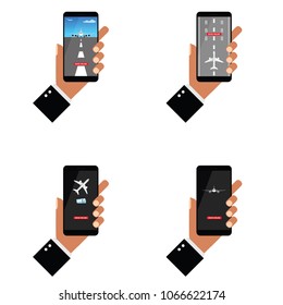 smartphone with airplane on it in hand set art illustration