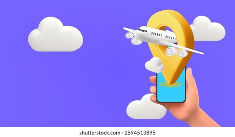 smartphone with airplane is taking off and cloud. Can for making advertising media about tourism. Travel transport concept Vector 