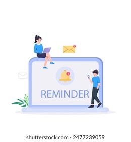 Smartphone with alarm clock reminder message on screen. New notice on the phone. Alert notification with notification bell. Important reminder. 