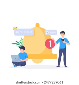 Smartphone with alarm clock reminder message on screen. New notice on the phone. Alert notification with notification bell. Important reminder. 