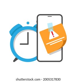 smartphone with alarm and sticky note paper, set alert, reminder concept illustration flat design vector eps10. modern graphic element for landing page, empty state ui, infographic, icon