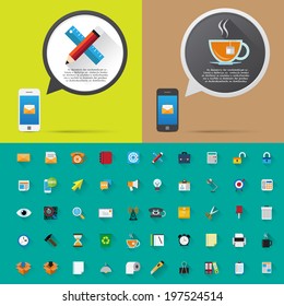 Smartphone alert and  flat icons collection . Set 2, Office Tools .