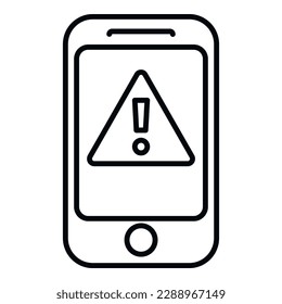 vector de contorno de icono de alerta de Smartphone. Error de virus. Fraude informático