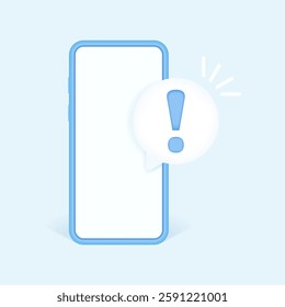 Smartphone Alert Notification: Important Reminder with Exclamation Sign. Vector.