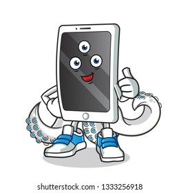 smartphone alien mascot vector cartoon illustration