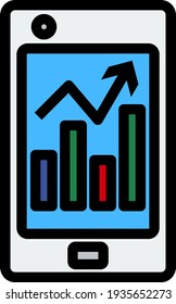Smartphone With Analytics Diagram Icon. Editable Thick Outline With Color Fill Design. Vector Illustration.