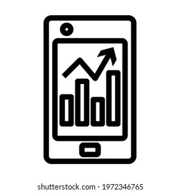 Smartphone With Analytics Diagram Icon. Editable Bold Outline Design. Vector Illustration.