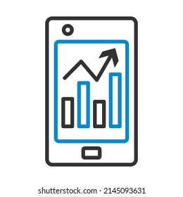Smartphone With Analytics Diagram Icon. Editable Bold Outline With Color Fill Design. Vector Illustration.