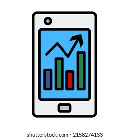 Smartphone With Analytics Diagram Icon. Editable Bold Outline With Color Fill Design. Vector Illustration.