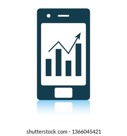 Smartphone mit dem Symbol für Analytik-Diagramm. Schattenreflexdesign. Vektorgrafik.