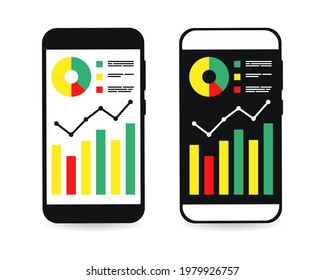 Smartphone with analyzing graph. Business plan and audit research report. Economy market investment. Illustration vector