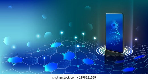 Smartphone antenna in digital waves . Smartphone receives connection signal. Internet digital  concept.
