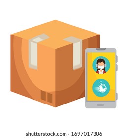Smartphone mit App-Bereitstellung und Schachtel-Vektorillustration-Design