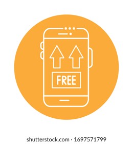 smartphone con diseño de ilustración vectorial de línea de bloque libre de entrega de aplicaciones