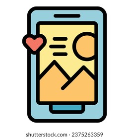 Smartphone app icon outline vector. Data profit. Content demand color flat