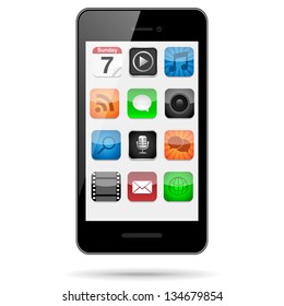 Smartphone with App Icons - Vector smartphone with app icons on its screen.  Eps10 file with transparency.