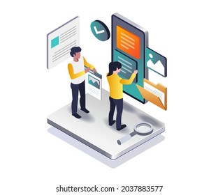 
Diseño y prueba de aplicaciones de Smartphone en ilustración isométrica