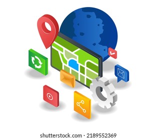 Smartphone app location map  in isometric illustration