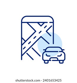 Aplicación Smartphone para navegación y planificación de rutas. Mapa y auto. Icono perfecto de píxeles