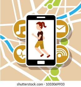smartphone app navigation with woman running