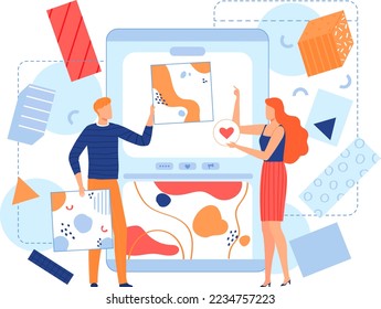 Smartphone app page for flat people man character, vector illustration. Mobile application technology app, online customer in internet.