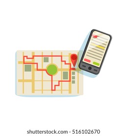 Smartphone And App To Plan The Running Route On The City Map Vector Illustration From The Fitness Essentials Collection