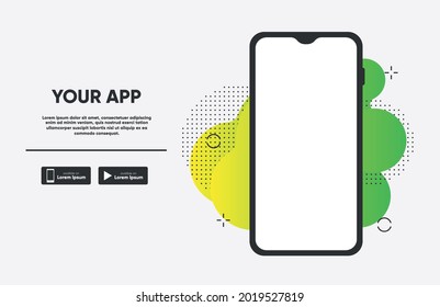 Promoción de aplicación Smartphone para descarga, plantilla de página de inicio. Vector