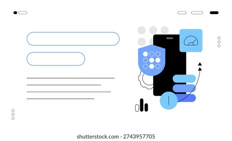 Smartphone app. Security and big data. Flat illustration. Webpage, presentation slide template. Vector file.