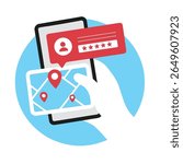 Smartphone App Showing Map Location with Five Star Customer Review and User Profile Icon