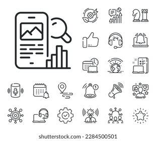 Smartphone app sign. Place location, technology and smart speaker outline icons. Phone search line icon. Cellphone mobile device symbol. Phone search line sign. Vector